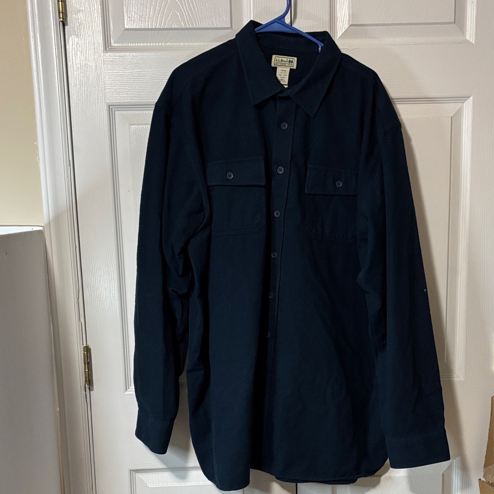 L.L. Bean Men's Blue Cotton Flannel Shirt Sz XXL Tall EUC